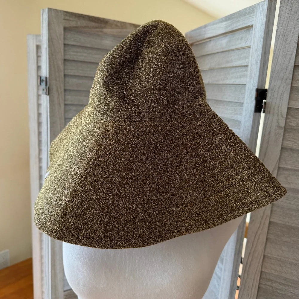 Oseree Reversible Bucket Hat Gold Tie Dye Gold Metallic Lurex Wide Brim Lumiere - Picture 3 of 10